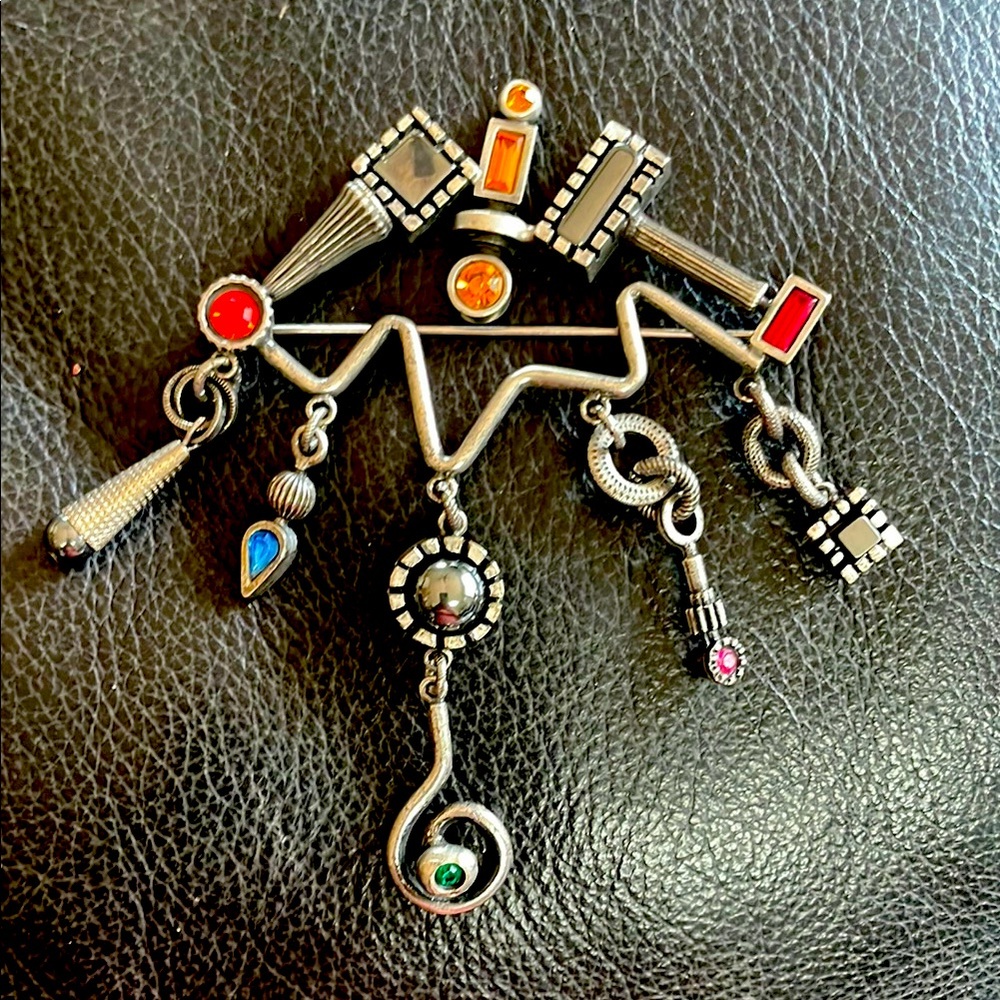 Fabulous Signed Patricia Locke Crystal Embellished Silver-Tone Brooch Pin